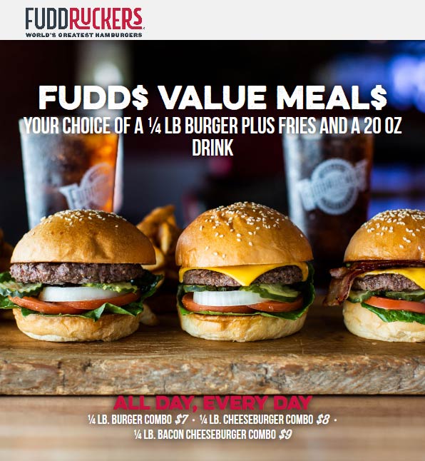 Fuddruckers restaurants Coupon  Burger + fries + drink = $7 at Fuddruckers #fuddruckers