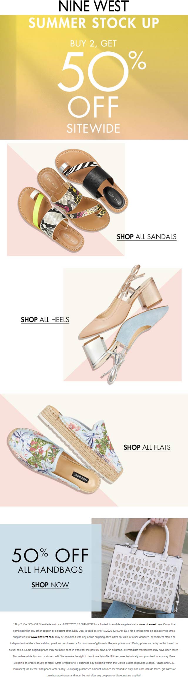 Nine West stores Coupon  50% off 2+ items everything online at Nine West #ninewest