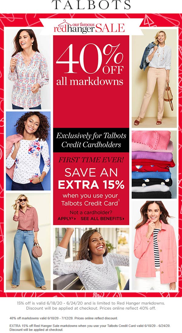 40 off all markdowns at Talbots talbots The Coupons App®