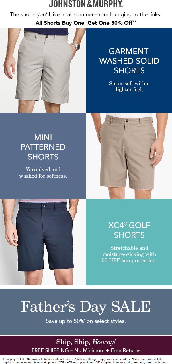 Johnston & Murphy stores Coupon  Second shorts 50% off at Johnston & Murphy #johnstonmurphy