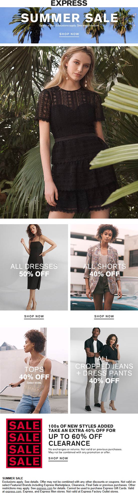 Express stores Coupon  40% off shorts, 50% off all dresses at Express #express