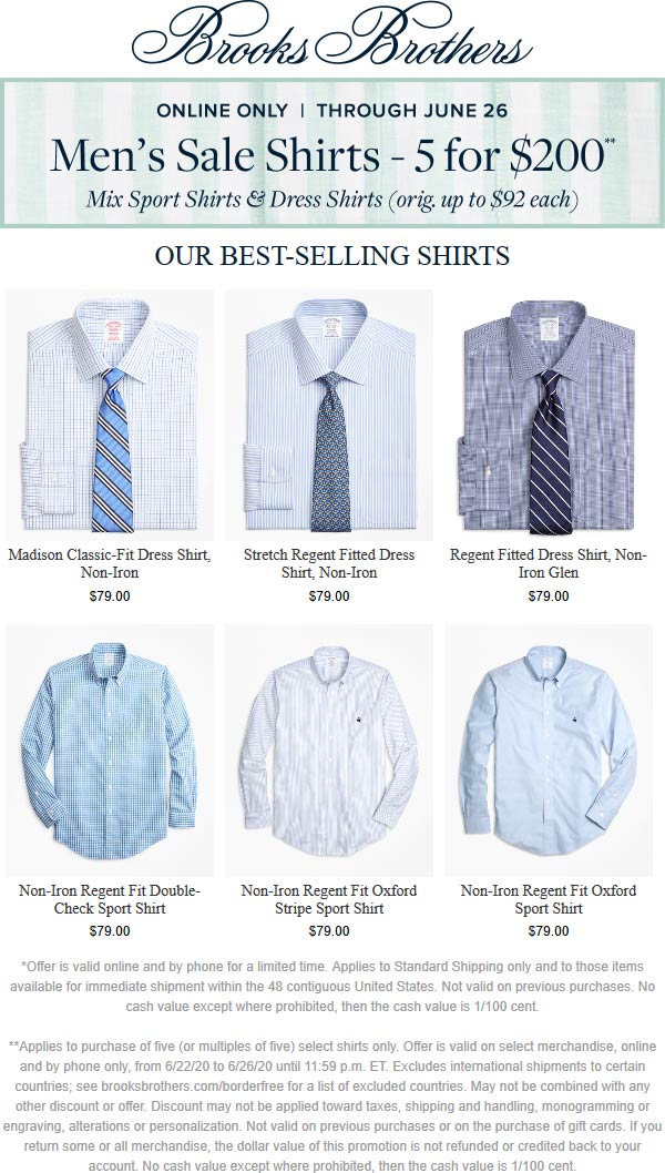 Brooks Brothers stores Coupon  5 shirts for $200 online at Brooks Brothers #brooksbrothers