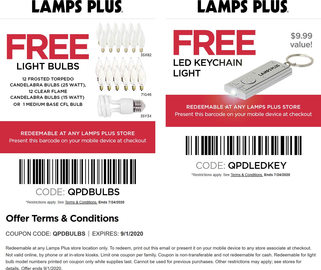 [February, 2021] Free light bulbs or LED keychain at Lamps Plus 