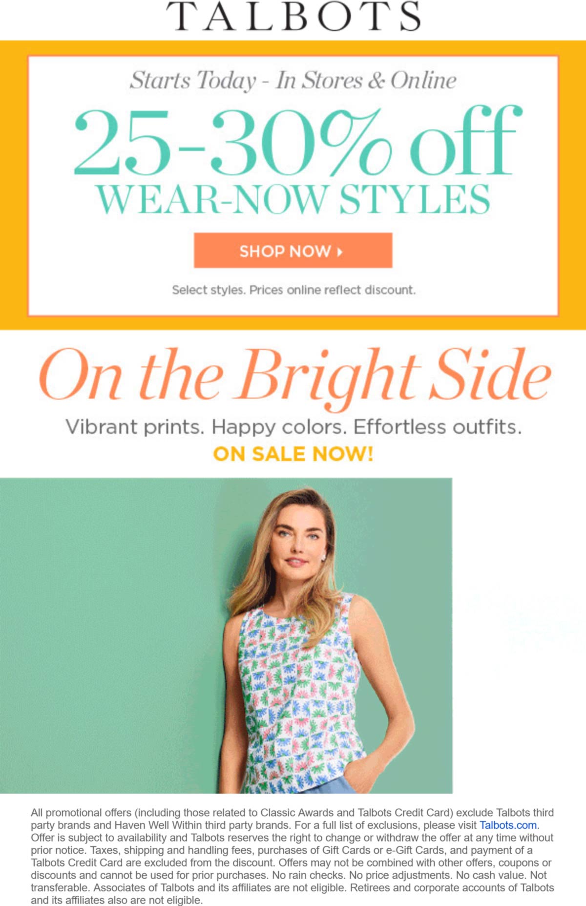 Talbots stores Coupon  25-30% off wear now styles at Talbots #talbots 