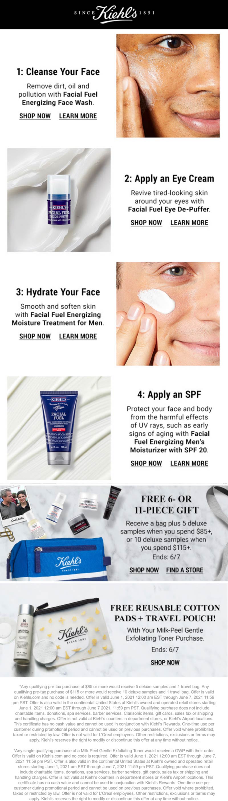 Kiehls stores Coupon  5pc free on $85 or 10pc free on $115 online at Kiehls #kiehls 