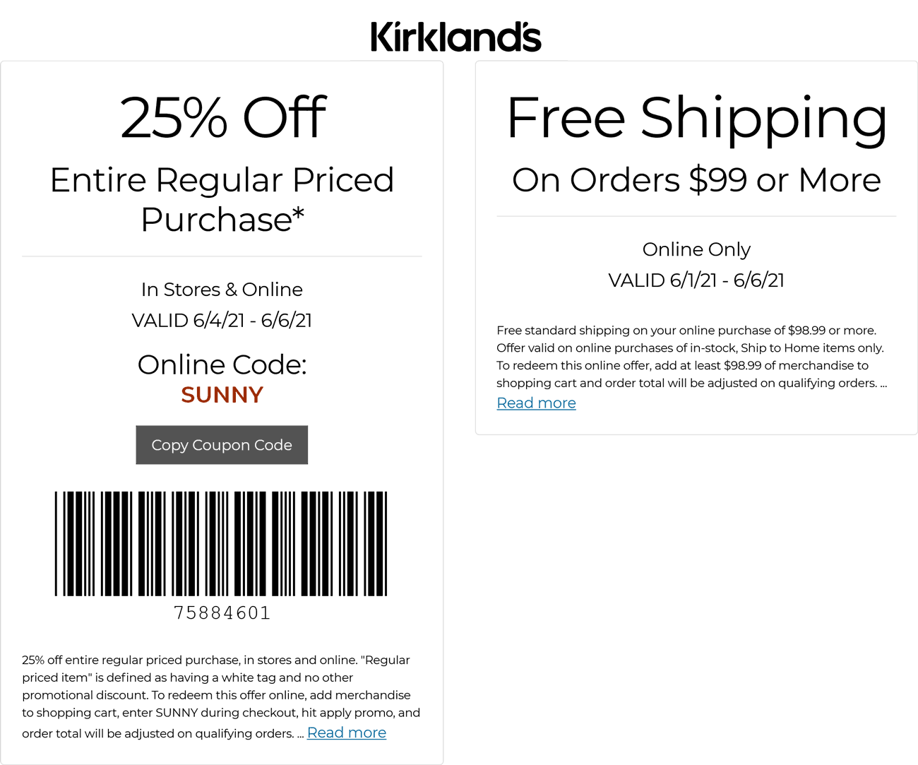 Kirklands stores Coupon  25% off at Kirklands, or online via promo code SUNNY #kirklands 