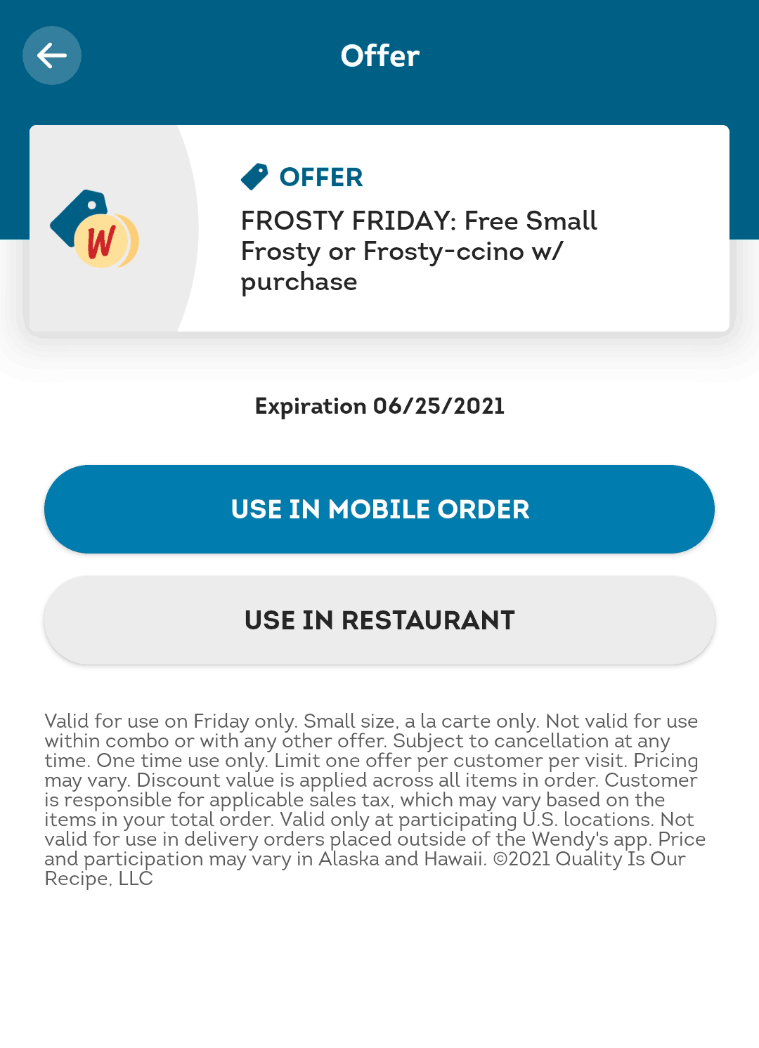 Free frosty with any purchase Fridays this month at Wendys restaurants