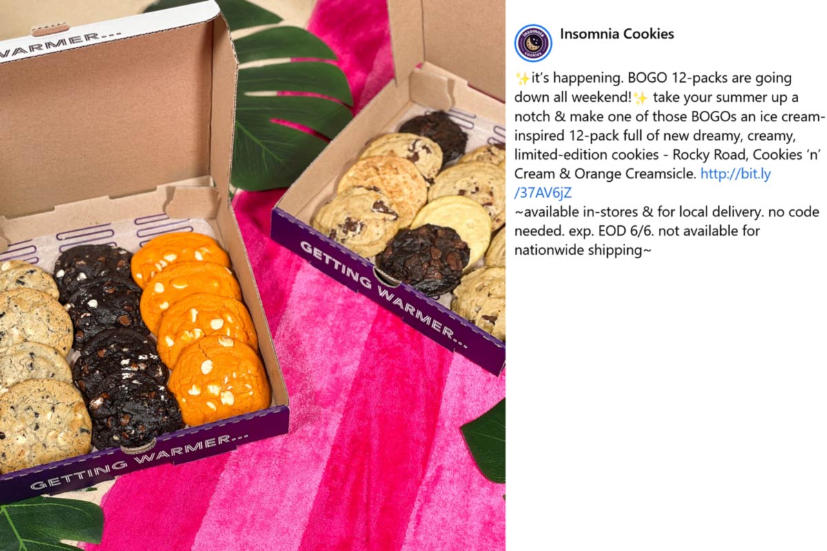 Second 12pk cookies free at Insomnia Cookies insomniacookies The