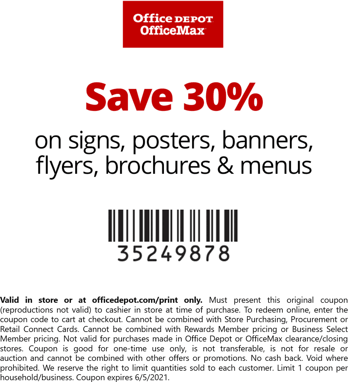 Office Depot stores Coupon  30% off signs posters flyers & more today at Office Depot OfficeMax #officedepot 
