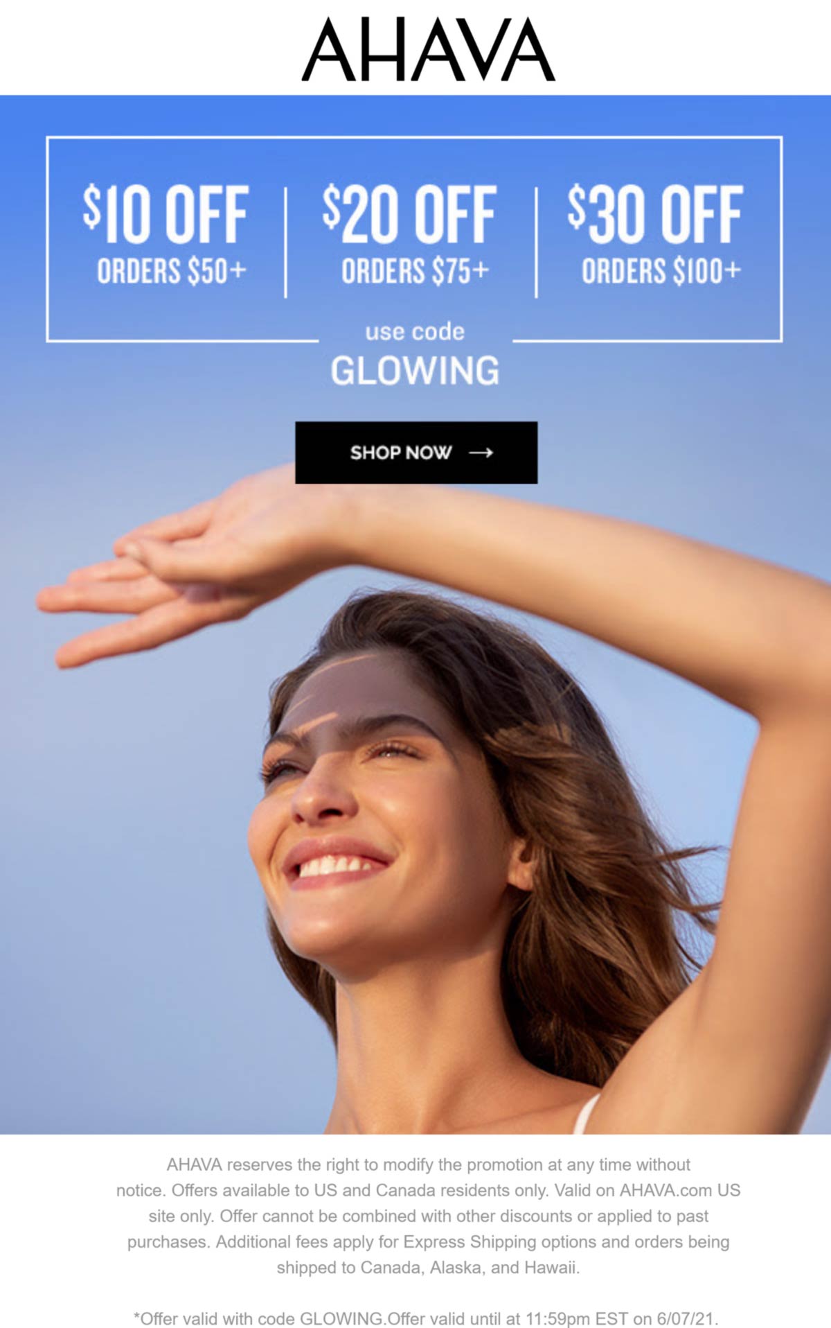 AHAVA stores Coupon  $10 off $50 & more online today at AHAVA via promo code GLOWING #ahava 