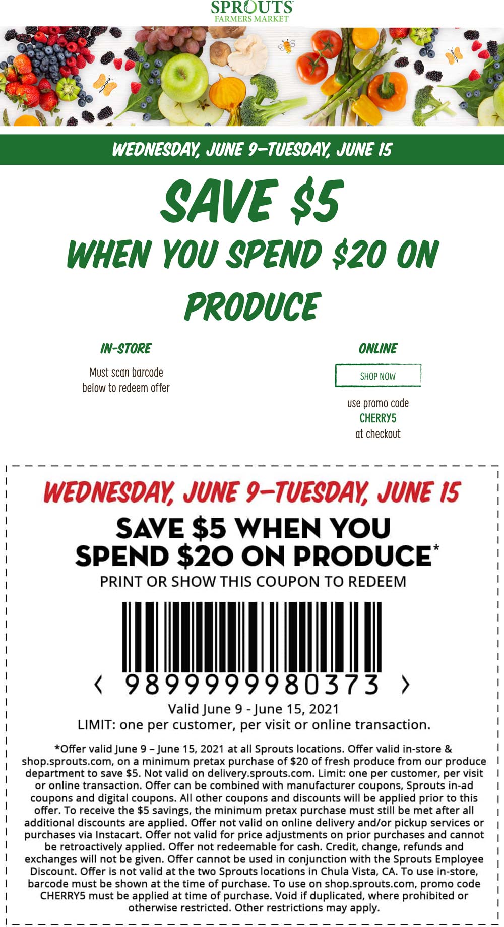 Sprouts stores Coupon  $5 off $20 on produce at Sprouts Farmers Market grocery #sprouts 