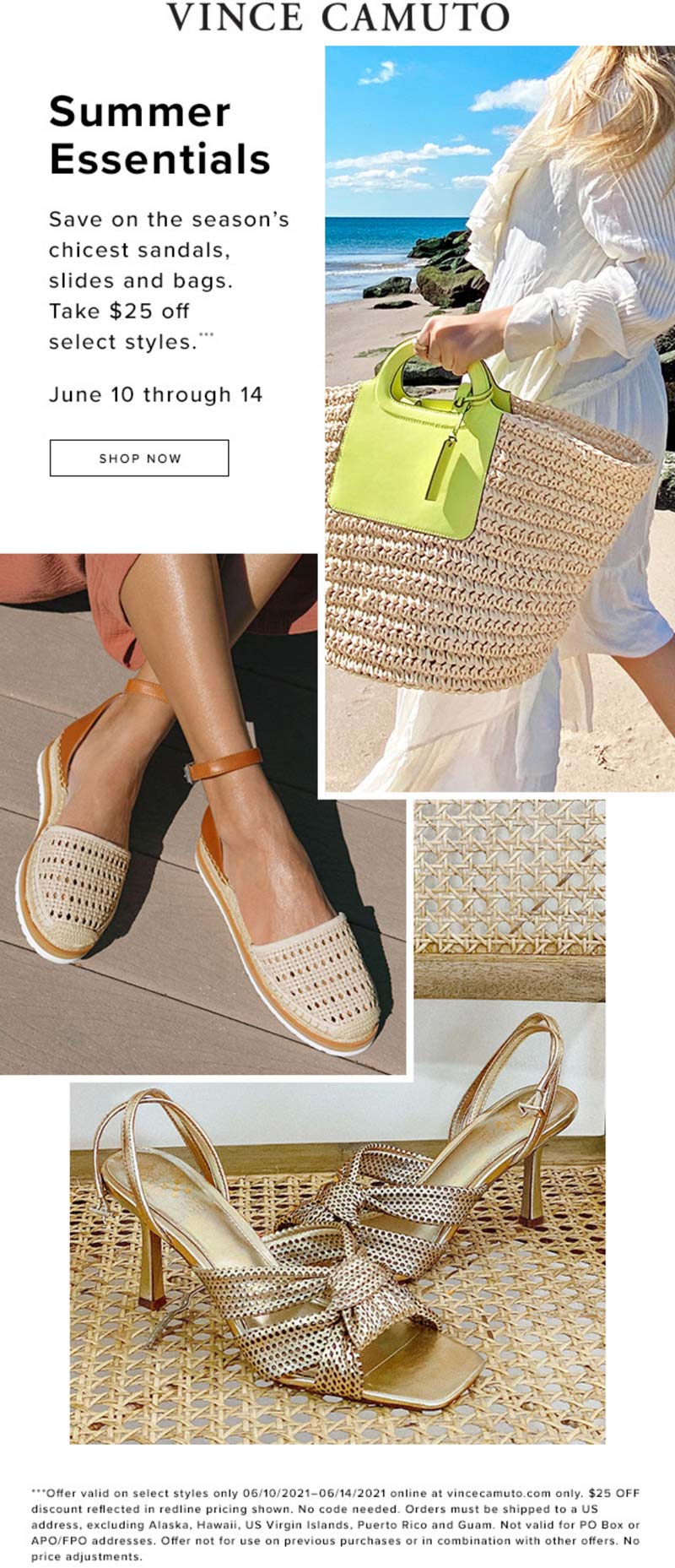 Vince Camuto stores Coupon  $25 off various sandals slides & bags online at Vince Camuto #vincecamuto 