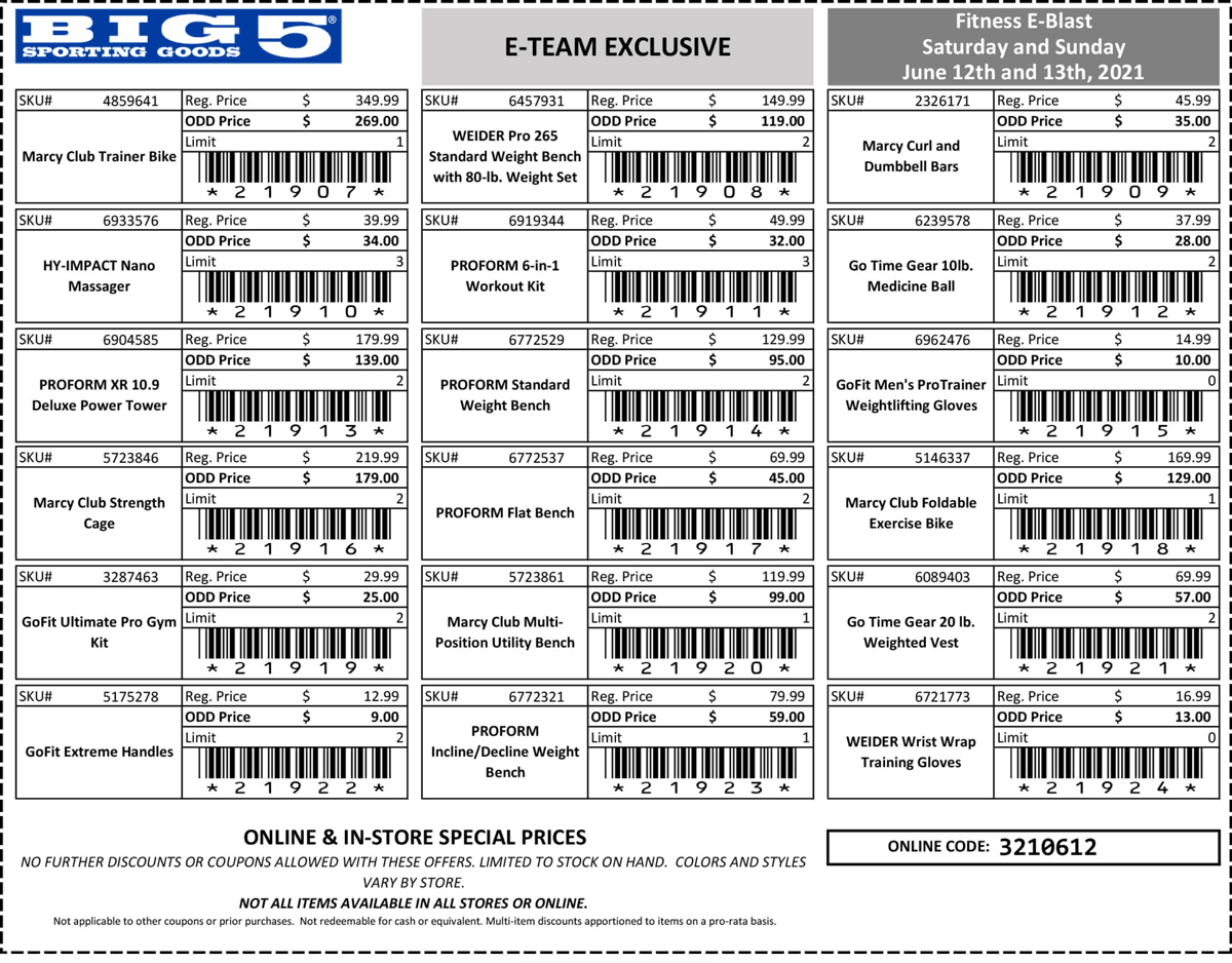 Various exercise equipment deals this weekend at Big 5 sporting goods