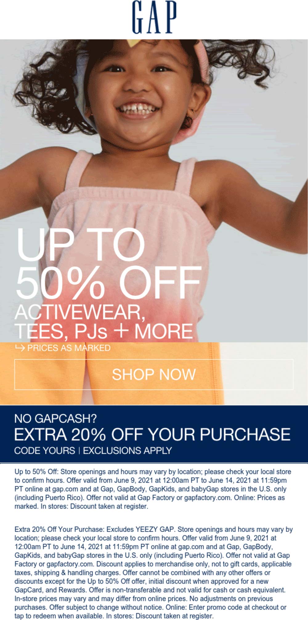 Gap stores Coupon  Extra 20% off at Gap, or online via promo code YOURS #gap 