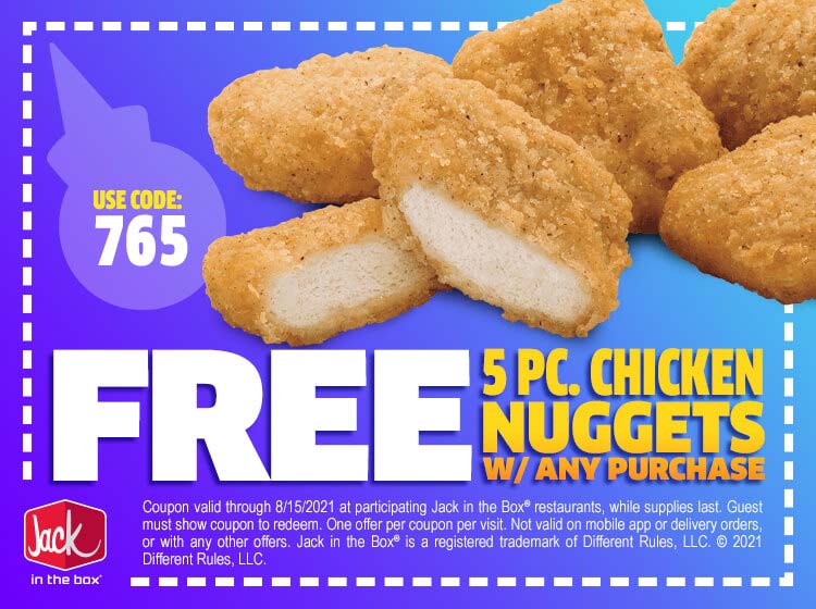 Jack in the Box restaurants Coupon  Free chicken nuggets with any order at Jack in the Box #jackinthebox 