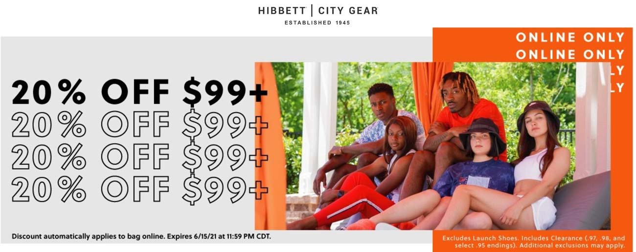 Hibbett Sports stores Coupon  20% off $99 online at Hibbett Sports #hibbettsports 