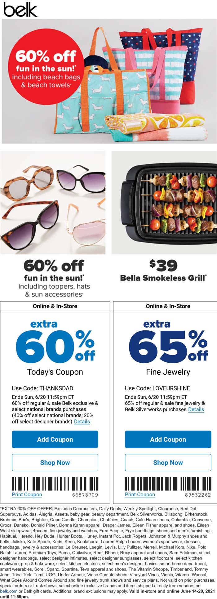 Belk stores Coupon  Extra 60% off at Belk, or online via promo code THANKSDAD #belk 