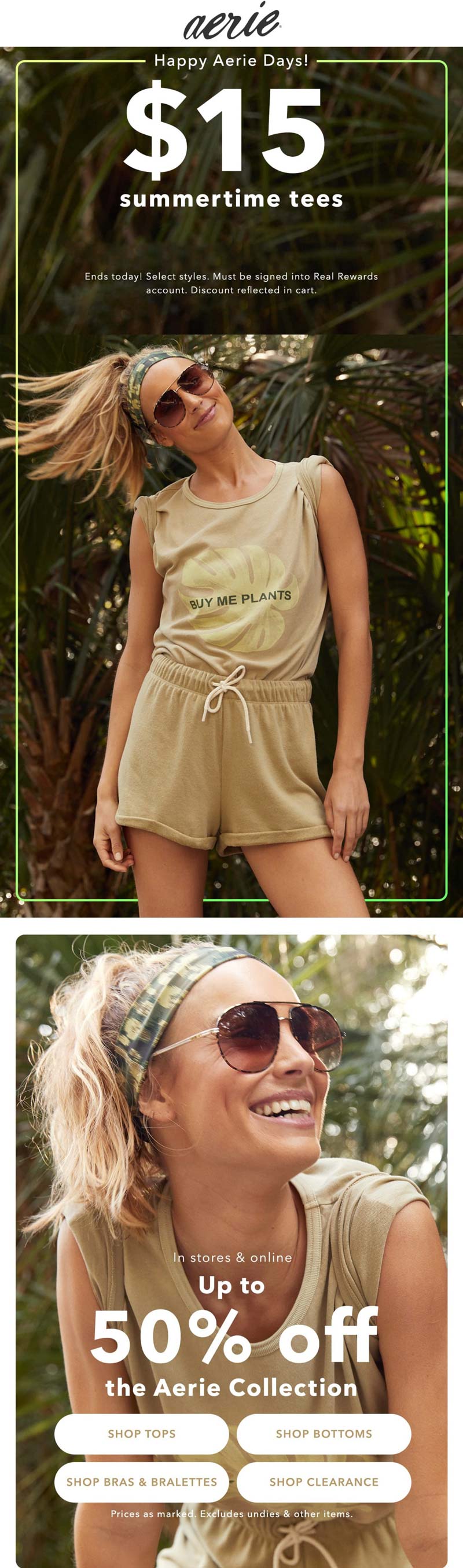 [August, 2021] 15 summertime tees today at Aerie aerie coupon & promo