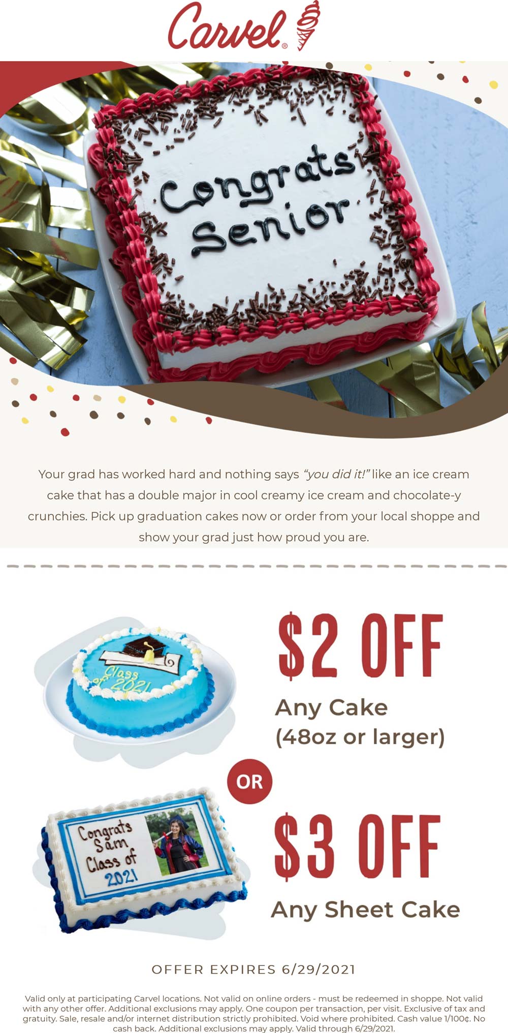 Carvel restaurants Coupon  $2-$3 off any cake at Carvel ice cream #carvel 