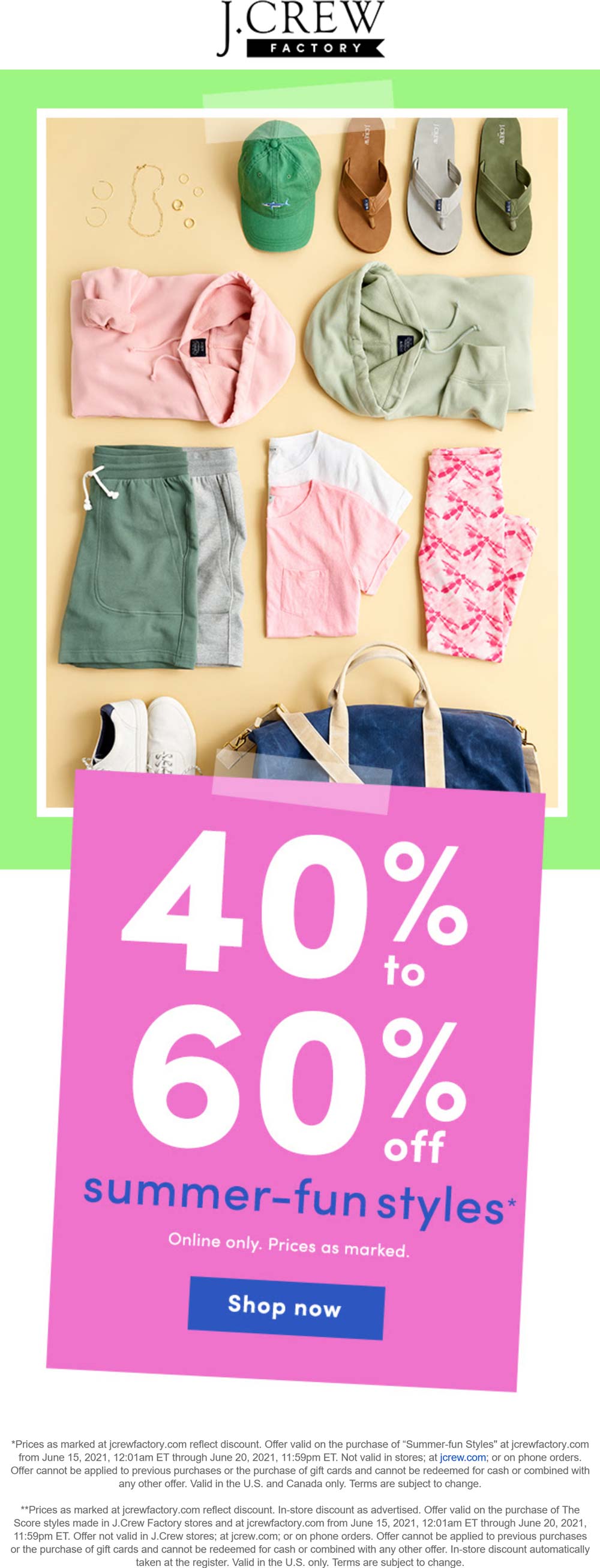 J.Crew Factory stores Coupon  40-60% off summer styles online at J.Crew Factory #jcrewfactory 