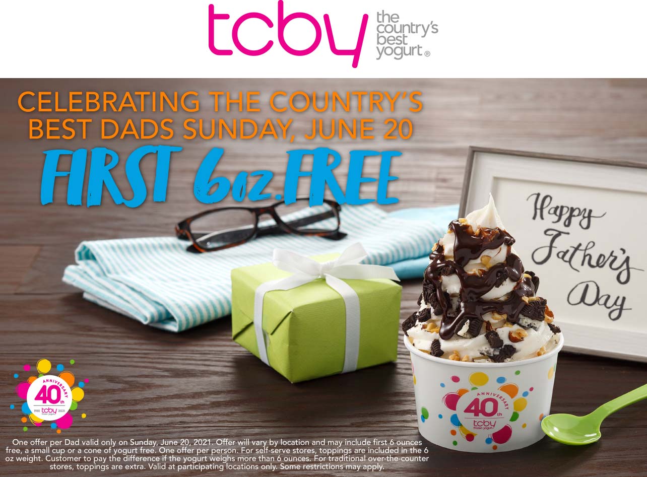 TCBY restaurants Coupon  Free frozen yogurt for Dad Sunday at TCBY #tcby 