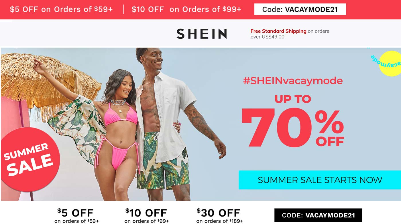 SHEIN stores Coupon  $5-$30 off $59+ at SHEIN via promo code VACAYMODE21 #shein 