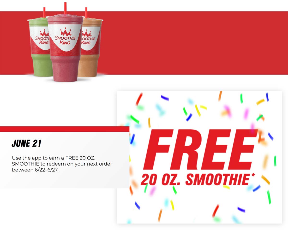 Smoothie King restaurants Coupon  Free followup 20oz drink Monday at Smoothie King #smoothieking 