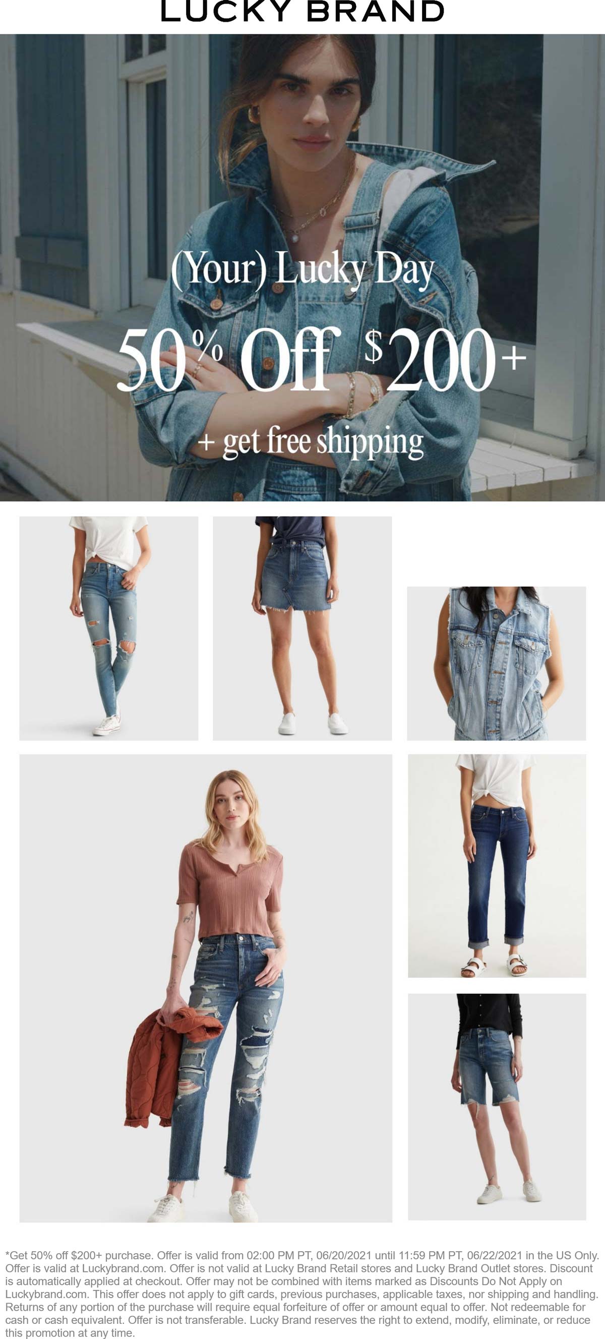 50 off 200 online at Lucky Brand luckybrand The Coupons App®