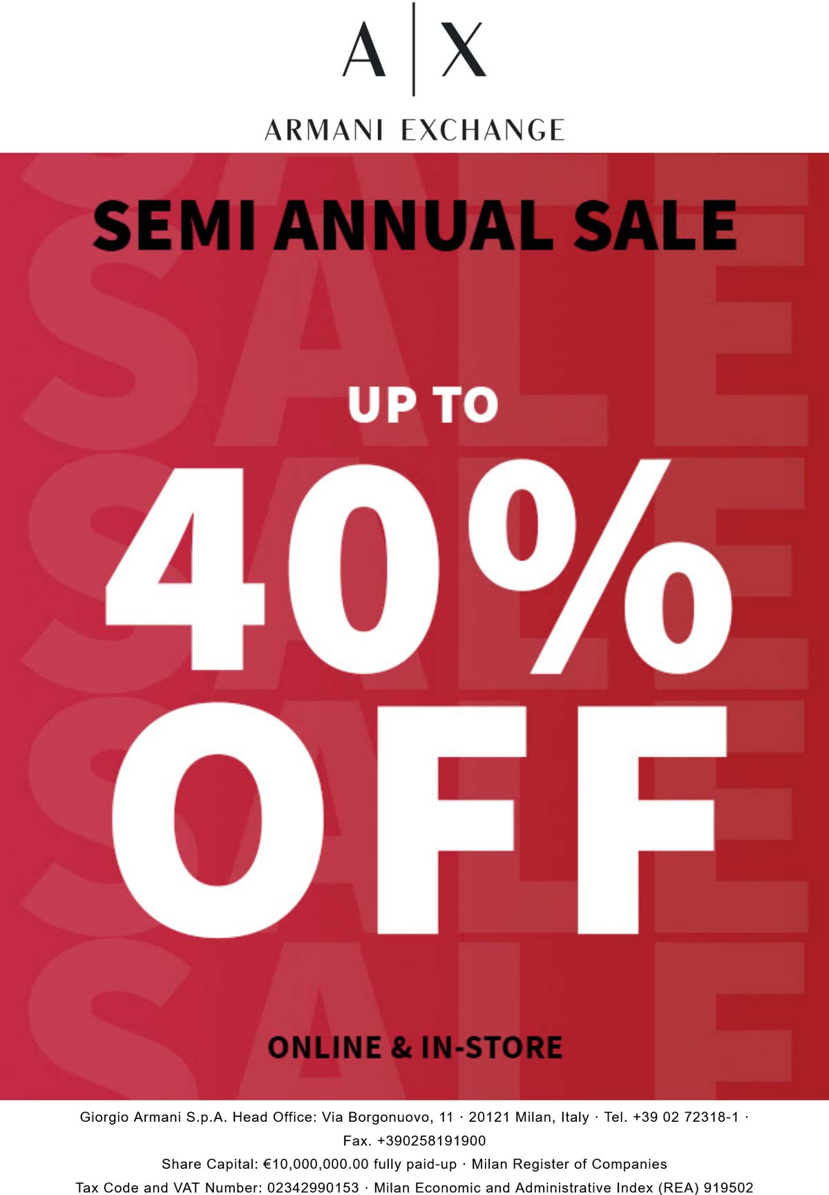 Twice yearly sale going on at Armani Exchange armaniexchange The