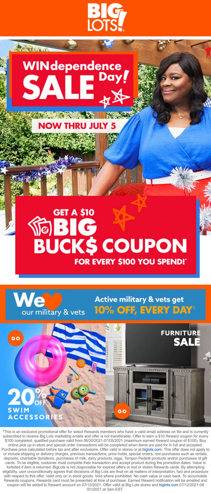 10 store reward on every 100 spent at Big Lots biglots The Coupons