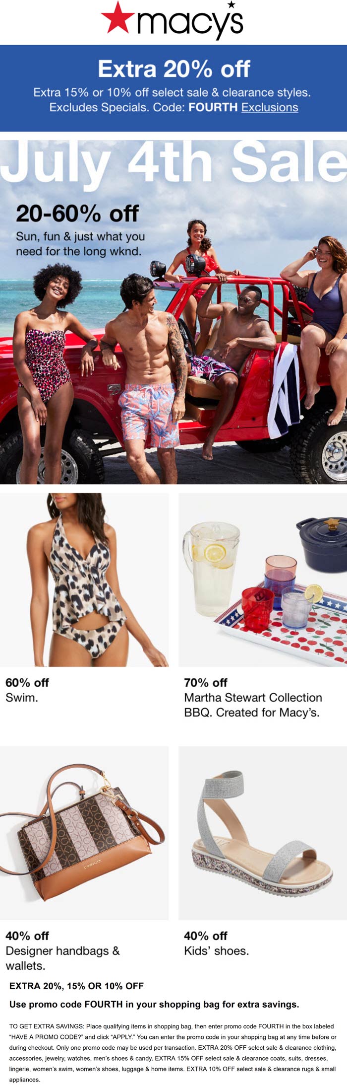 Macys stores Coupon  Extra 10-20% off at Macys, or online via promo code FOURTH #macys 