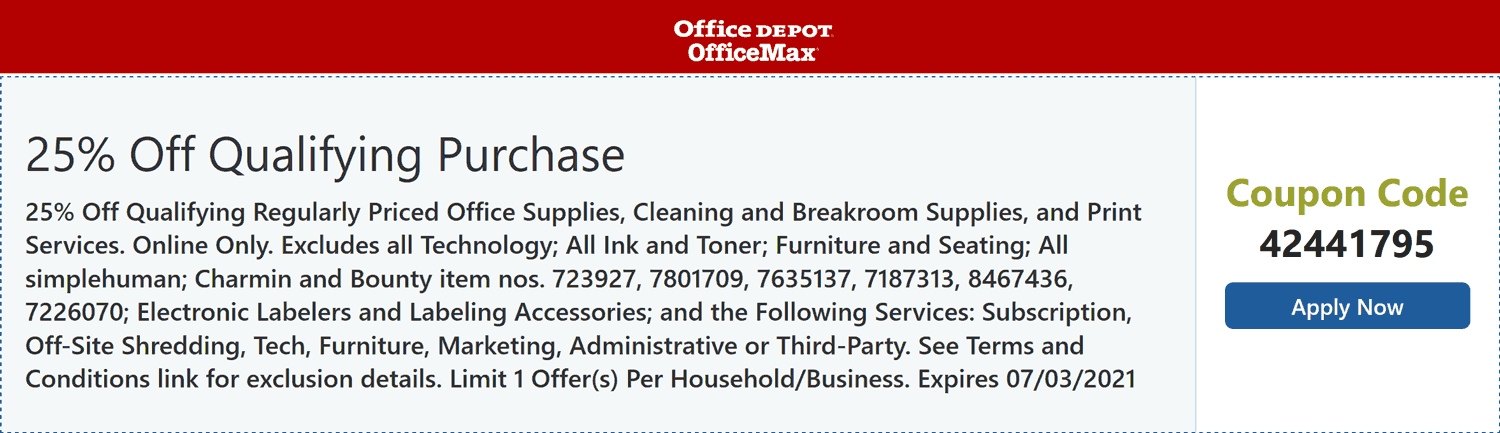 Office Depot stores Coupon  25% off at Office Depot & OfficeMax via promo code 42441795 #officedepot 