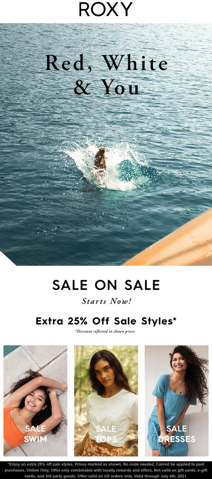 Extra 25 off sale styles online at ROXY roxy The Coupons App®