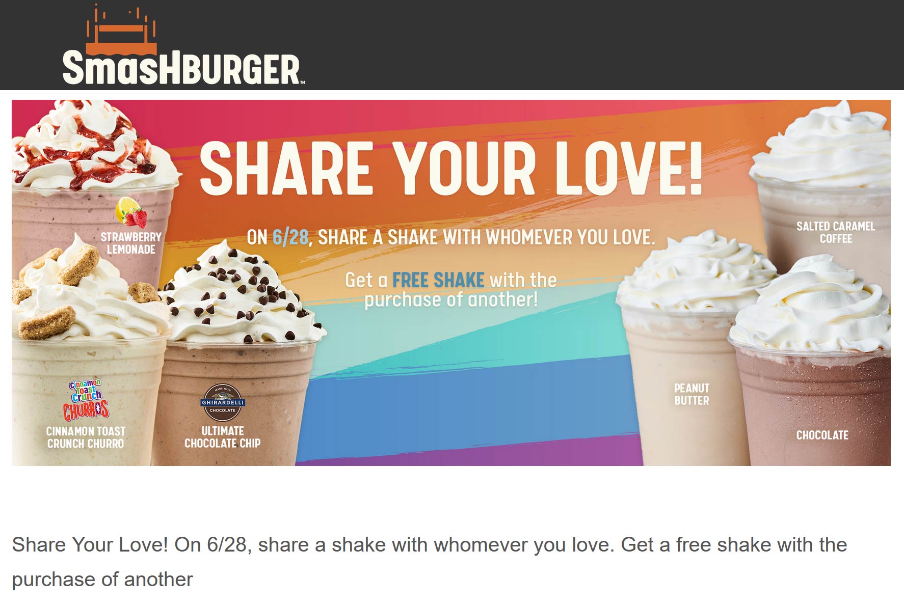Smashburger restaurants Coupon  Second milkshake free today at Smashburger restaurants #smashburger 