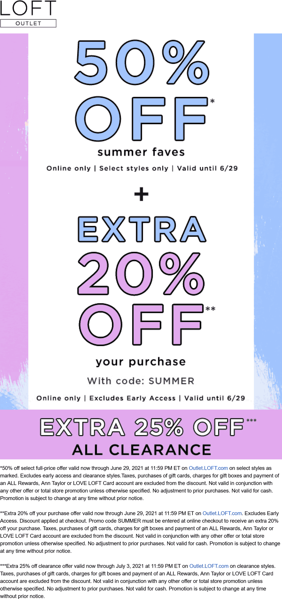 LOFT Outlet stores Coupon  70% off summer faves today online at LOFT Outlet via promo code SUMMER #loftoutlet 