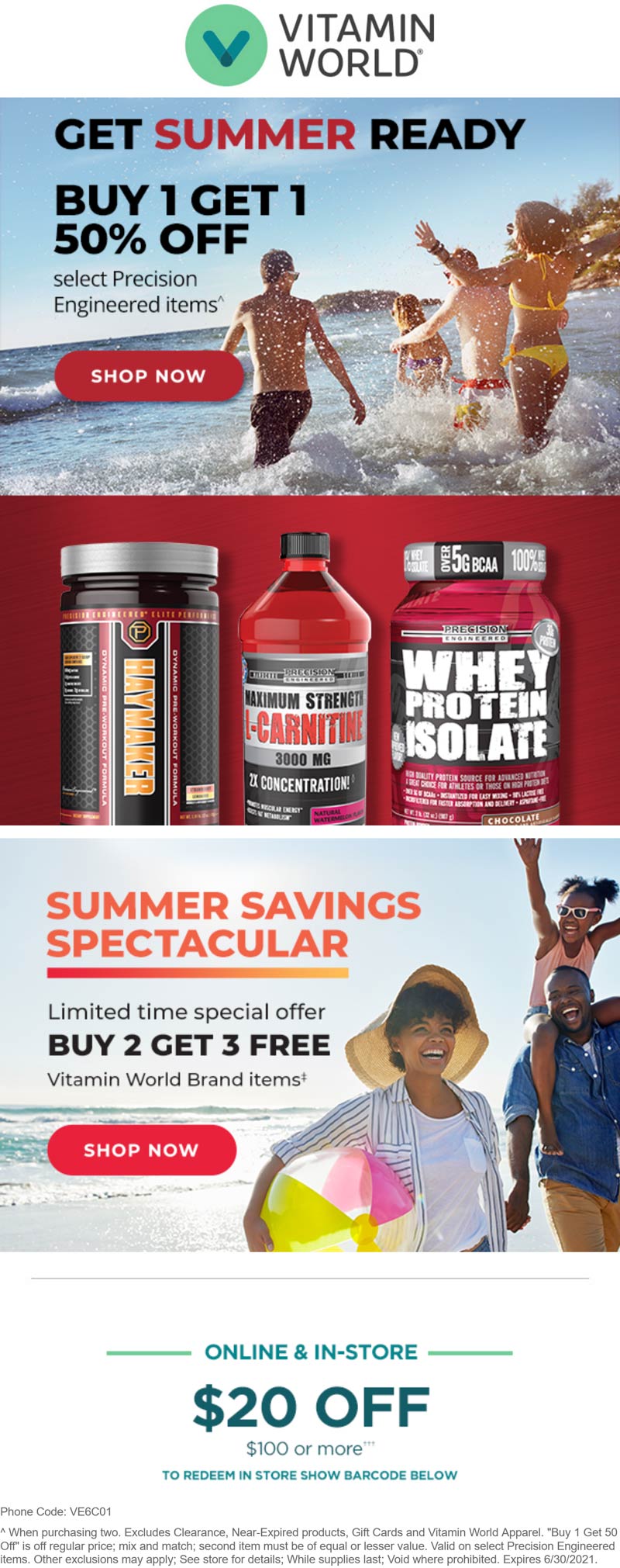 Vitamin World stores Coupon  5-for-2 on store brand items + $20 off $100 at Vitamin World, or online via promo code VE6C01 #vitaminworld 