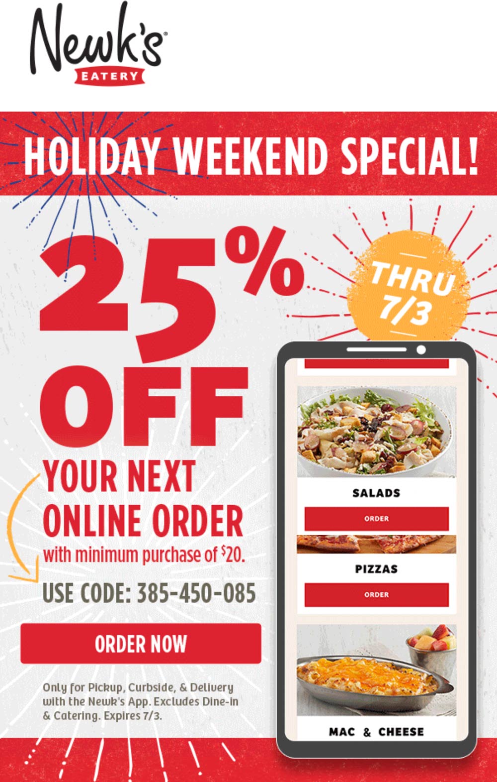 Newks Eatery restaurants Coupon  25% off $20+ online orders at Newks Eatery restaurants via promo code 385-450-085 #newkseatery 