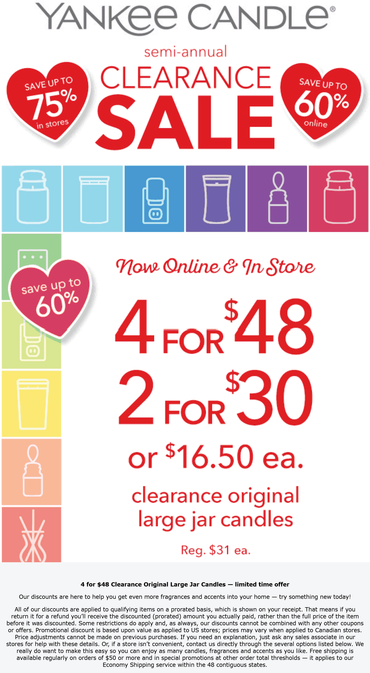 Yankee Candle stores Coupon  Clearance large jar candles are 4 for $48 at Yankee Candle, ditto online #yankeecandle 