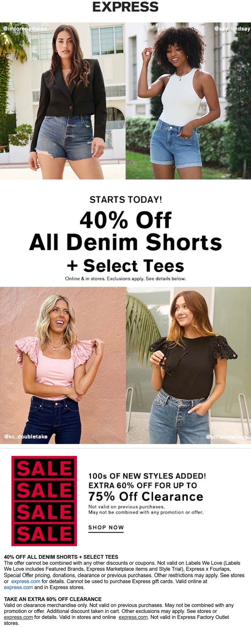 Express stores Coupon  40% off denim shorts & more at Express, ditto online #express 