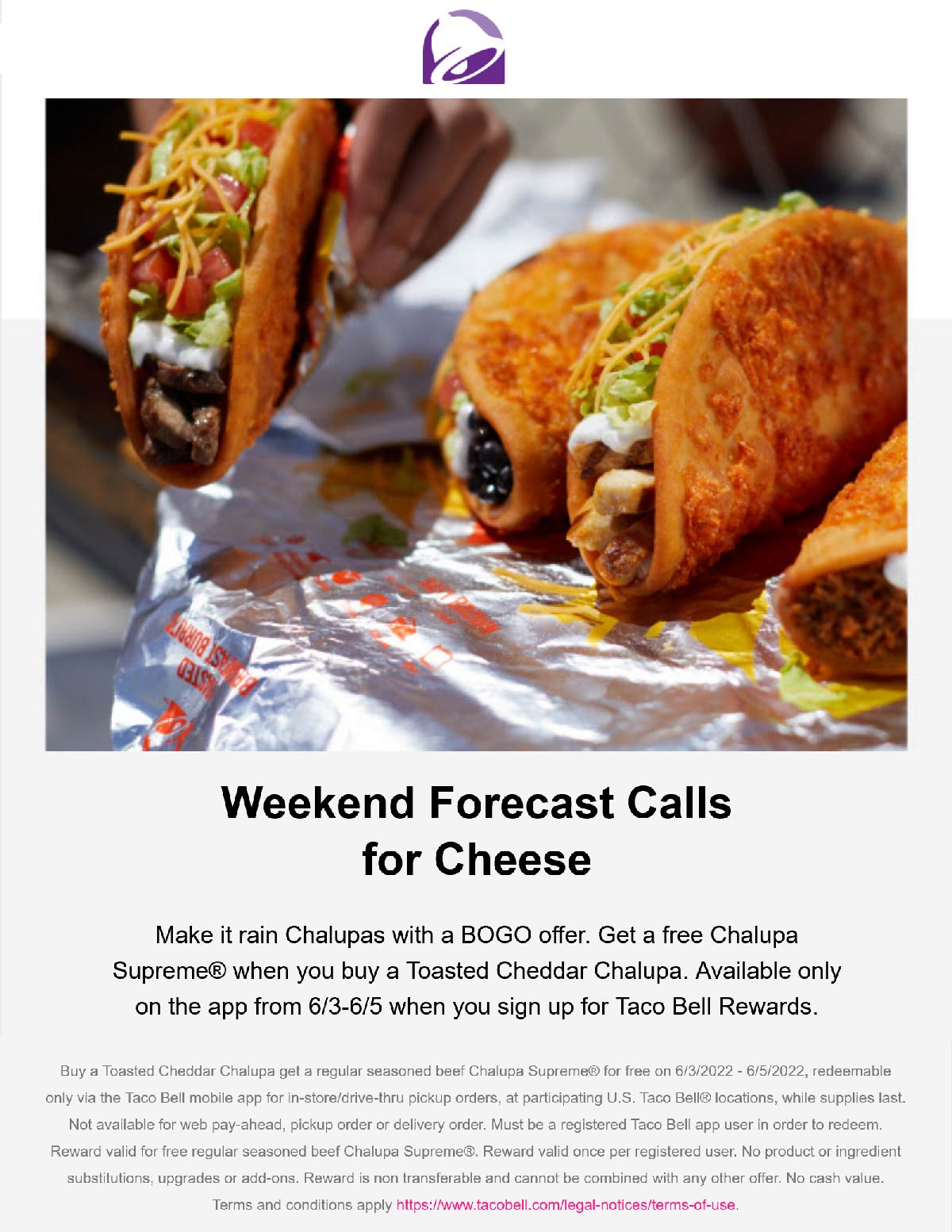 Taco Bell restaurants Coupon  Second chalupa free via mobile at Taco Bell #tacobell 