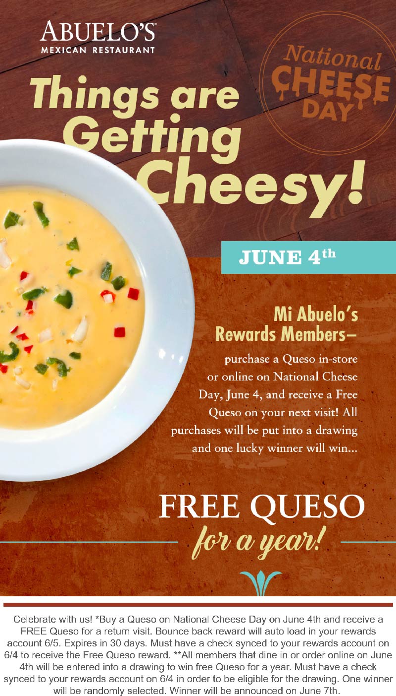 Abuelos restaurants Coupon  Second followup queso appetizer free at Abuelos Mexican restaurants #abuelos 