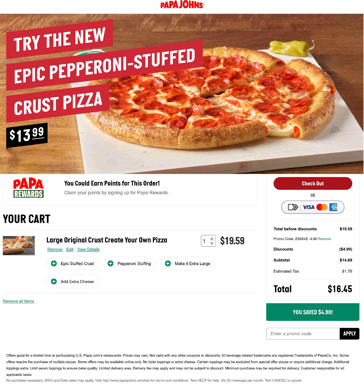 Papa Johns restaurants Coupon  25% off at Papa Johns pizza via promo code 25SAVE #papajohns 
