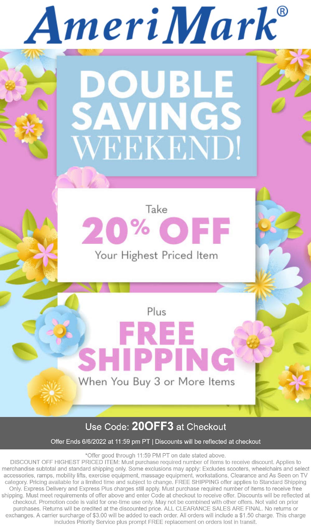 Amerimark stores Coupon  20% off a single item at Amerimark via promo code 20OFF3 #amerimark 