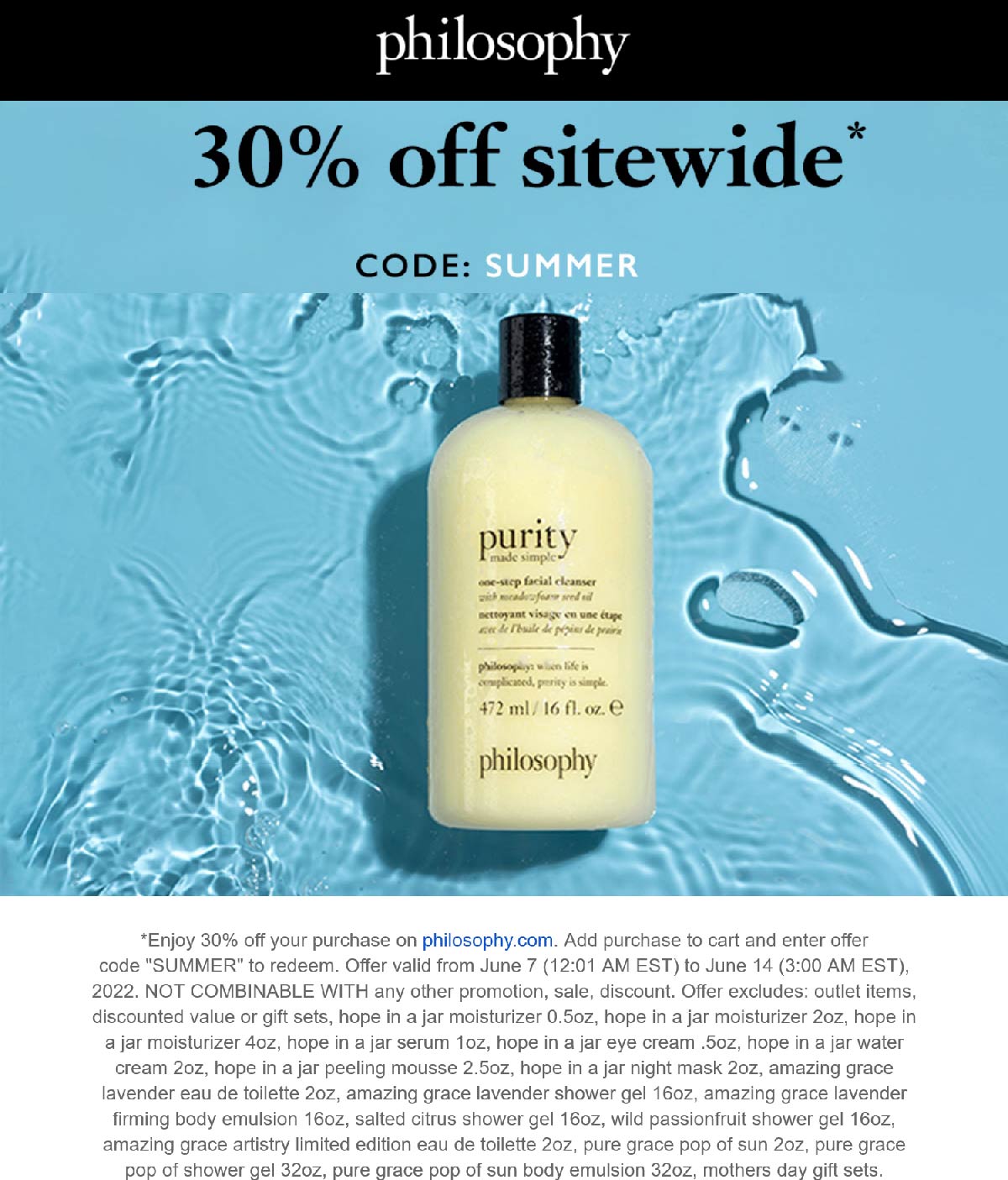Philosophy stores Coupon  30% off everything online at Philosophy via promo code SUMMER #philosophy 