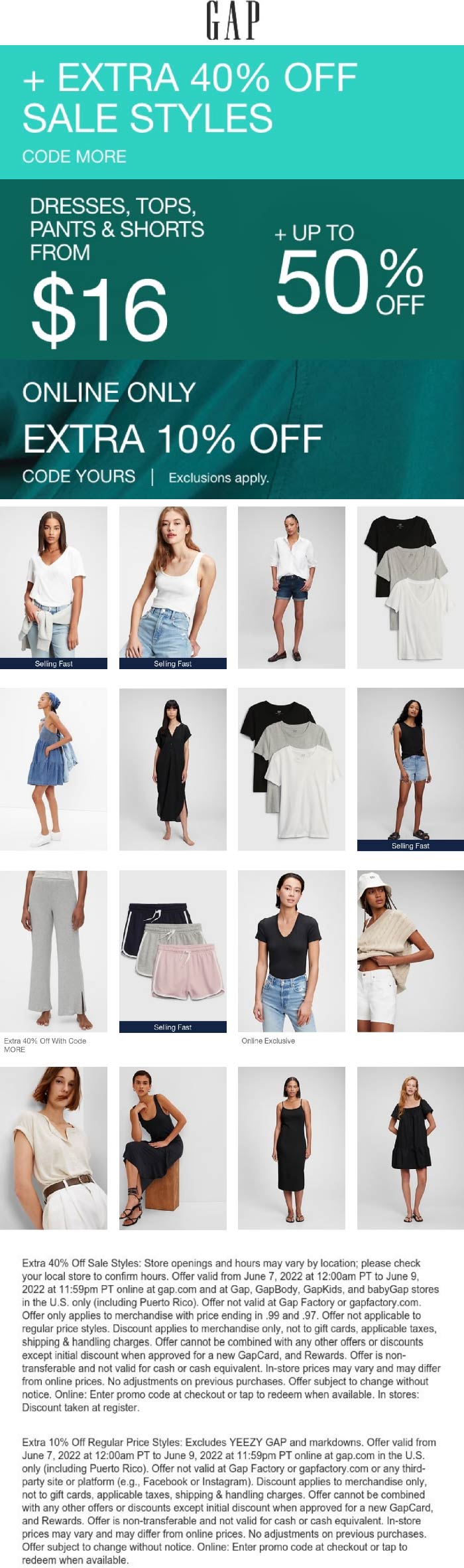 Gap stores Coupon  Extra 40% off sale items today at Gap, or online via promo code MORE #gap 