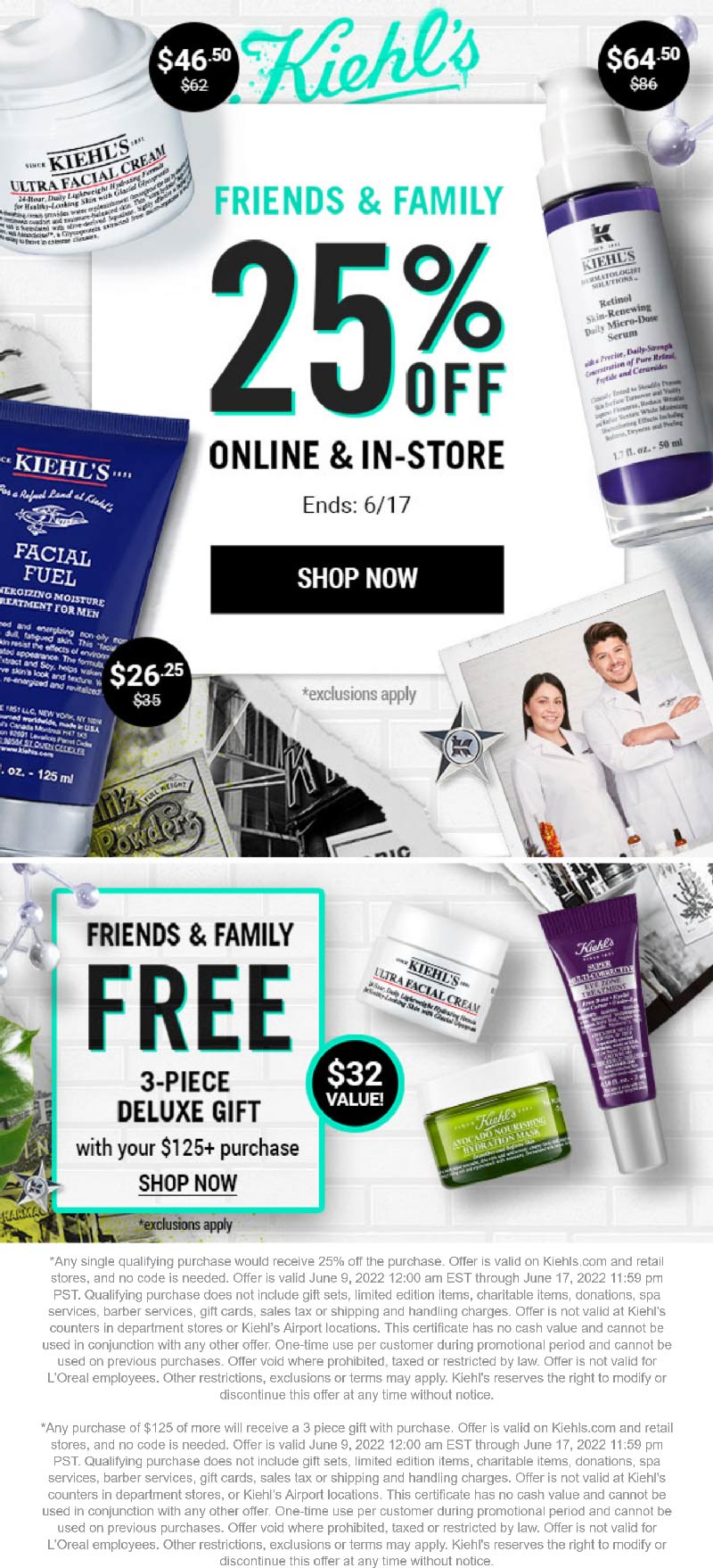 Kiehls stores Coupon  25% off at Kiehls, ditto online #kiehls 