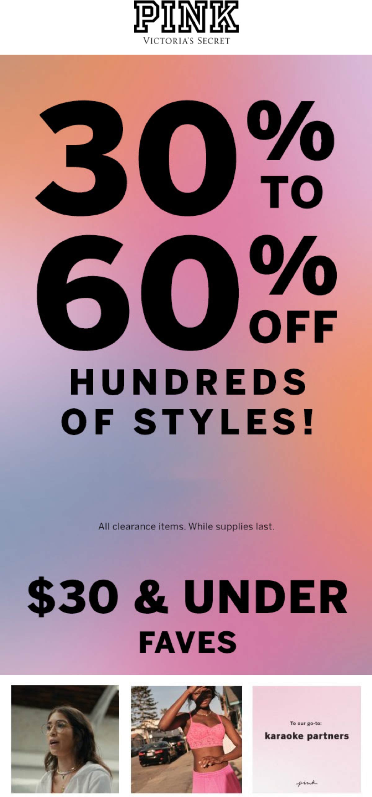 PINK stores Coupon  30-60% off all clearance items at PINK #pink 