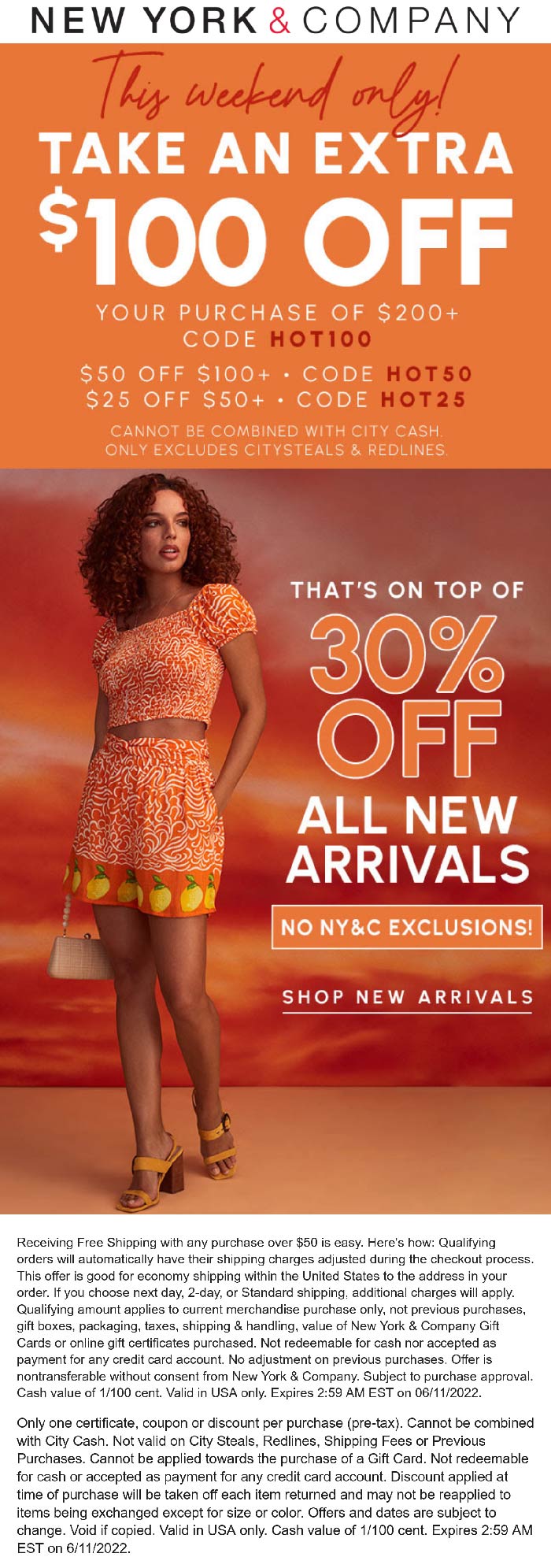 New York & Company stores Coupon  $25 off $50 & more at New York & Company via promo code HOT25 #newyorkcompany 