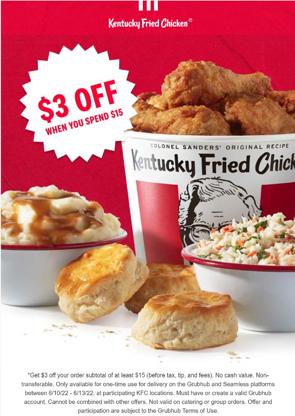 KFC restaurants Coupon  $3 off $15 via delivery at KFC restaurants #kfc 