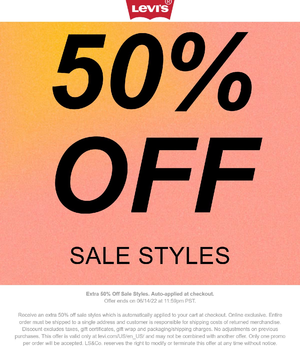 Levis stores Coupon  Extra 50% off sale styles online at Levis #levis 